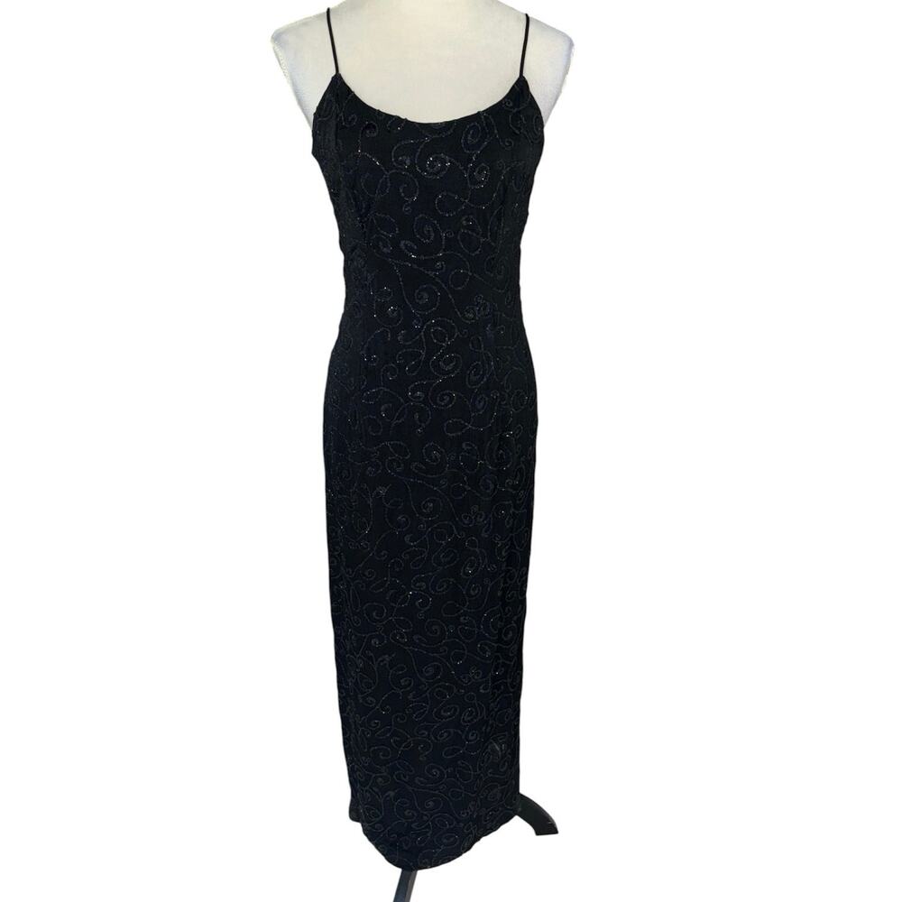 VINTAGE 90s Bari Jay Stunning Black Beaded Maxi Dress